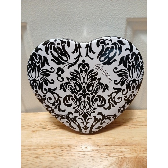 Brighton Other - Brighton Black White Heart Shaped Tin Container Jewelry Box Trinket Box
